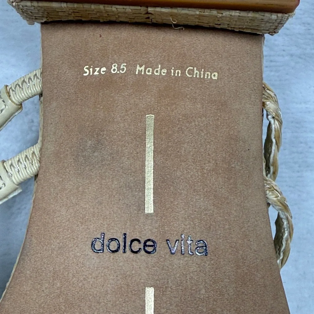 Dolce Vita Paily Braided Raffia Low Block Heel‎ Slide Sandals Tan Womens 8.5